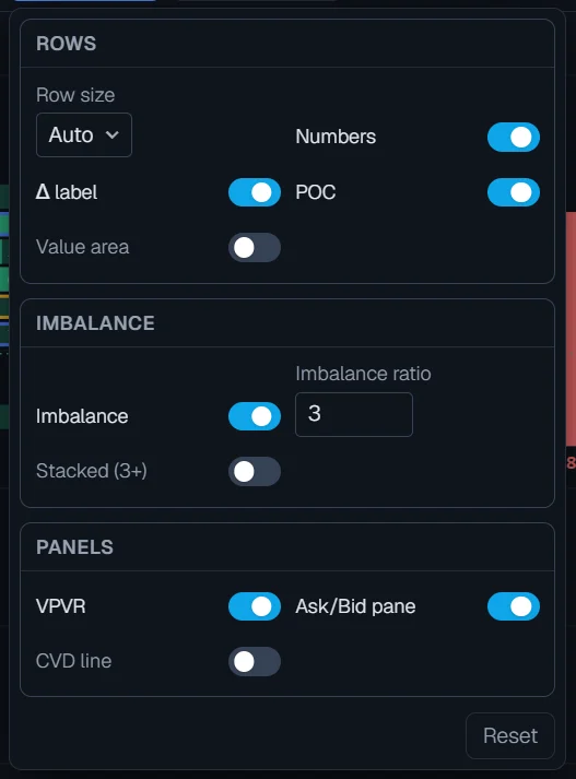 The footprint Display settings panel