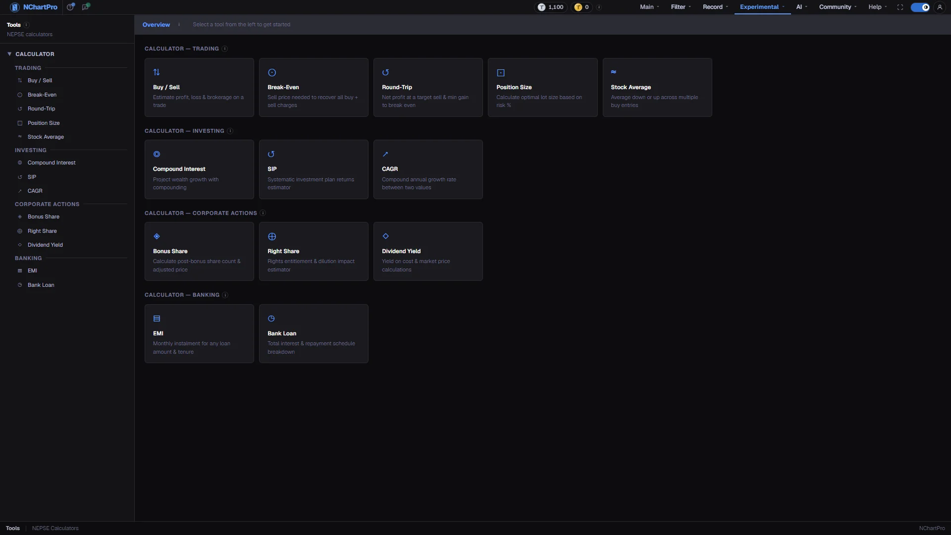 Tools — the live page, with each part numbered